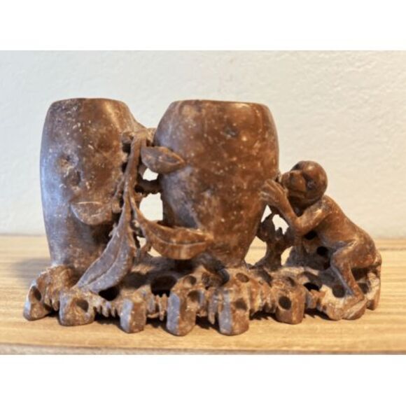 Handcarved Earthenware Pen and Ink Stand 5 X3‎ - Picture 1 of 4